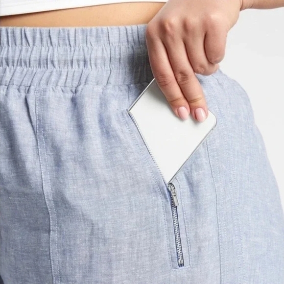 ❤️ ATHLETA CABO LINEN HIGH RISE JOGGER PANTS, CHAMBRAY BLUE, 0 (25) - Picture 3 of 12